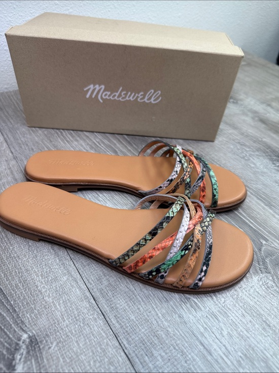 Madewell Shoes - Madewell Tan Footbed Multicolor Snake-Print Strappy Slides